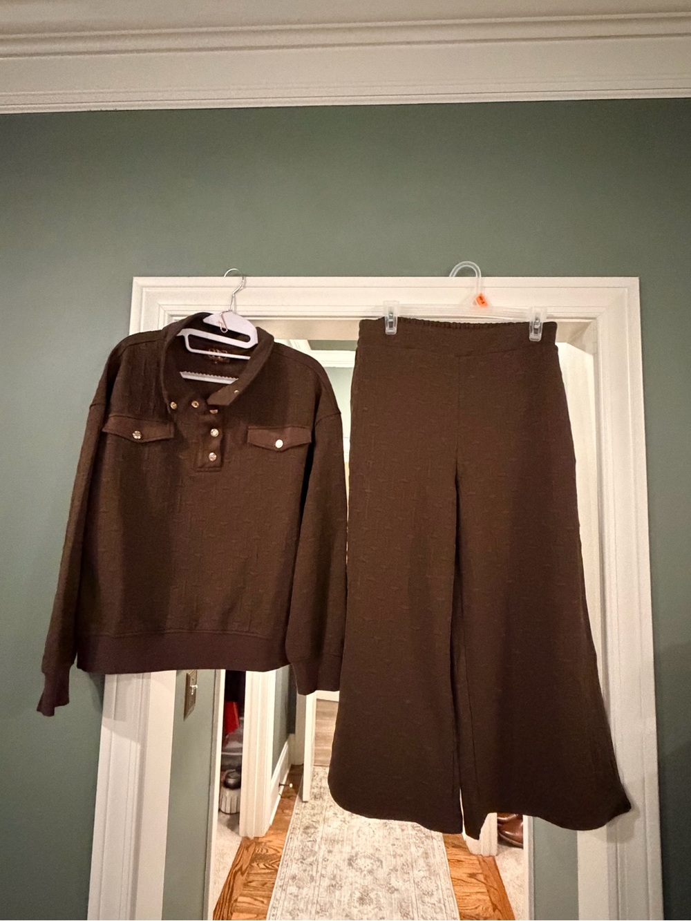 Wide-Leg cropped Pants and Pullover Set in Dark Brown